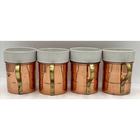 Vintage Ceramic Insert Copper Mugs Set of 4 SKU U230 - Picture 3 of 4